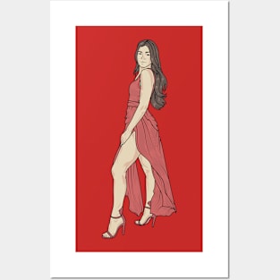 Red Dress Women Posters and Art